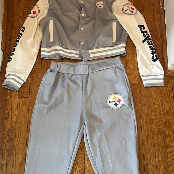 Pittsburgh Steelers Jogging Outfit Gray and White Sports Jacket and Pants Set - Picture 4 of 10